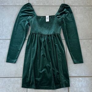 Gap Pine Green Velvet Smocked Mini
Dress